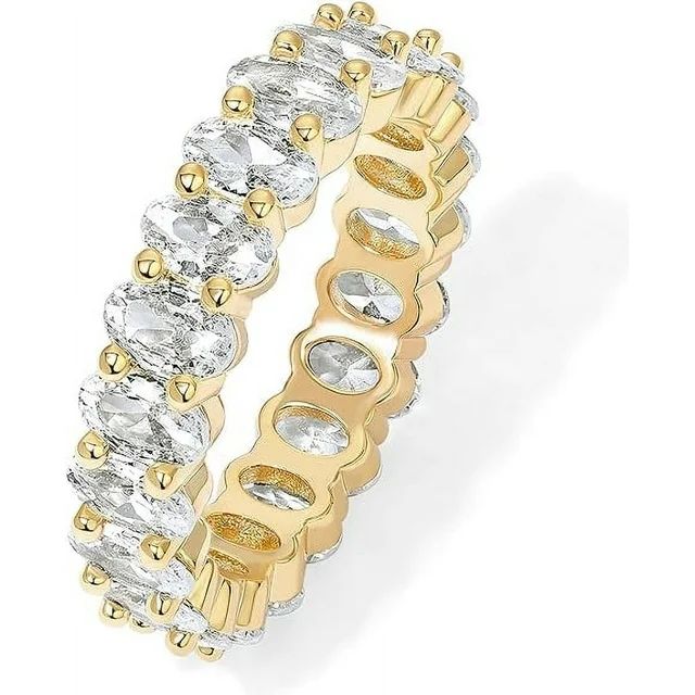 PAVOI 14K Yellow Gold Plated Rings Oval Cubic Zirconia Love Ring | 5mm Stackable Rings for Women ... | Walmart (US)