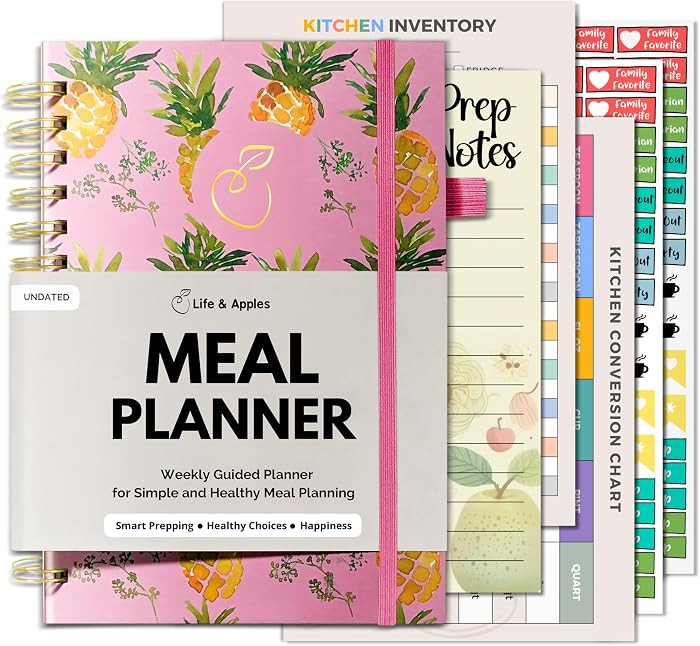 Life & Apples Weekly Meal Planner Notebook with Grocery List, Pineapples | Amazon (US)