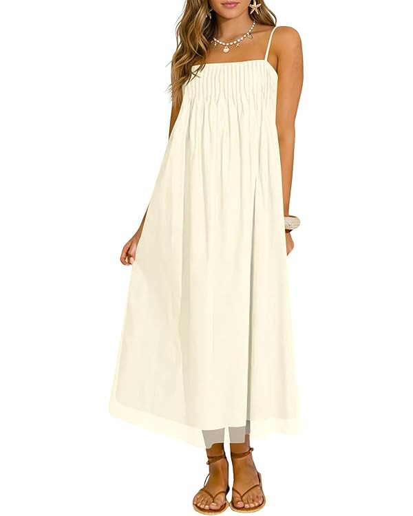 Wenrine Women's Summer Boho Maxi Dresses Spaghetti Straps Chiffon Casual Sundress Beach Vacation ... | Amazon (US)