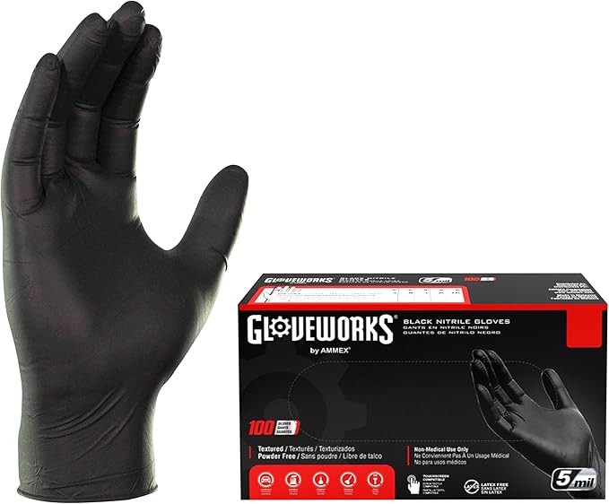 GLOVEWORKS Black Disposable Nitrile Industrial Gloves, 5 Mil, Latex & Powder-Free, Food-Safe, Tex... | Amazon (US)