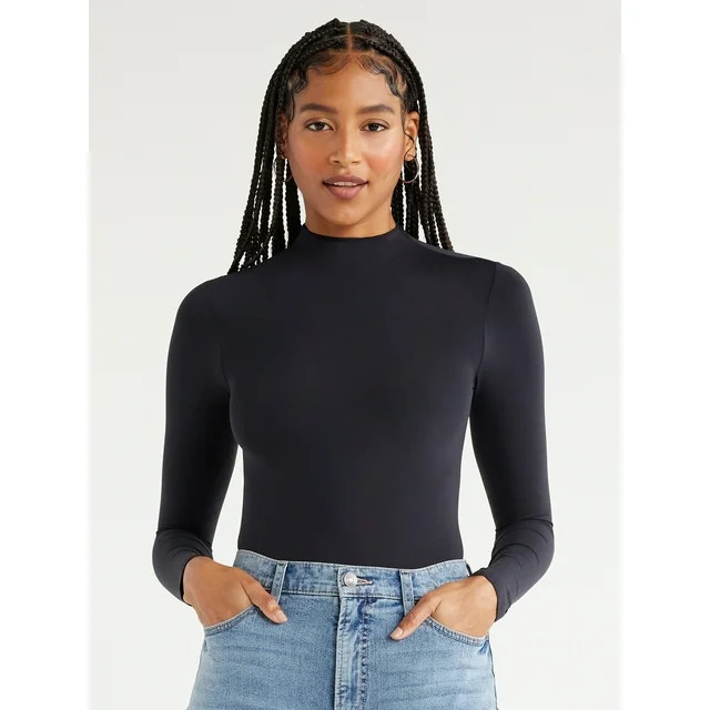 Scoop Women's Seamless Mock Neck Bodysuit with Long Sleeves, Sizes XS-XXL | Walmart (US)