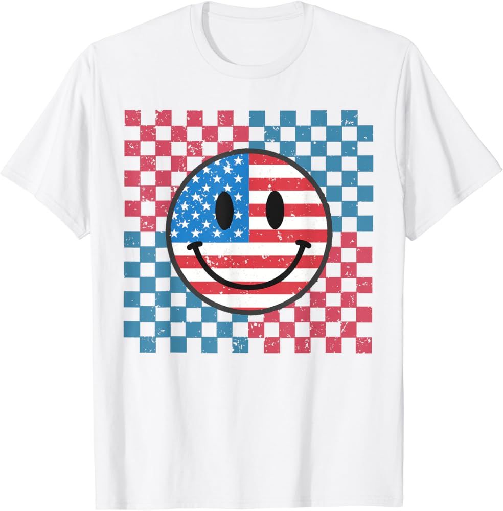 Groovy 4th Of July Smile Face USA Flag Freedom T-Shirt | Amazon (US)