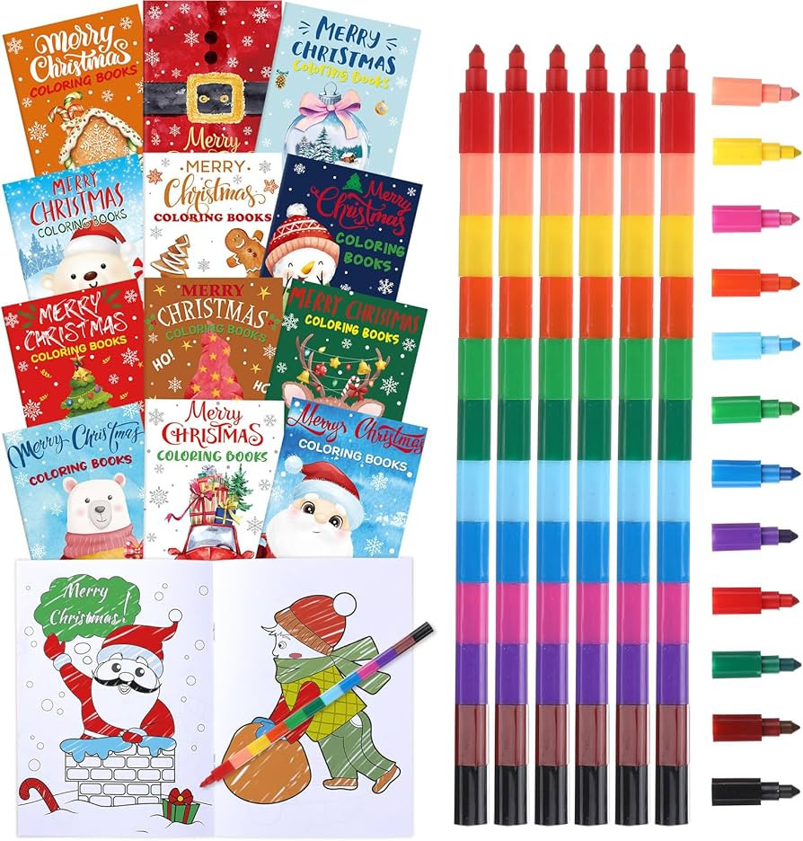 Funrous 24 Pcs Christmas Coloring Book for Kids Bulk with 24 Crayons, Christmas Activity Books with Marker Xmas Stocking Goodie Bag Stuffers for Holiday Students Classroom Gifts Party Favors (Lovely) | Amazon (US)