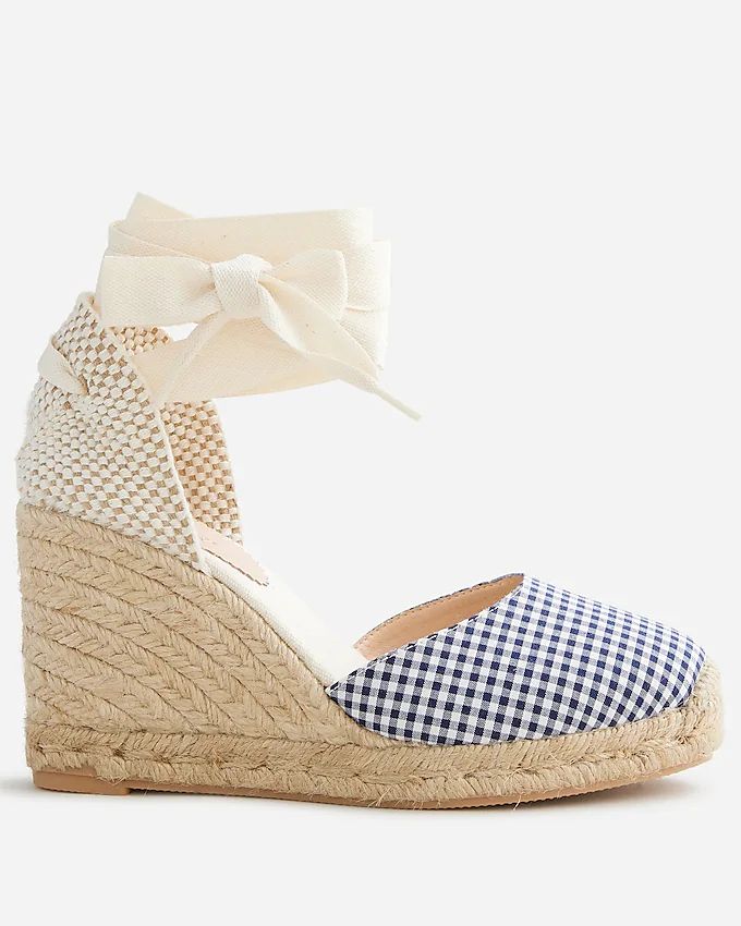Made-in-Spain lace-up high-heel espadrilles in gingham | J.Crew US