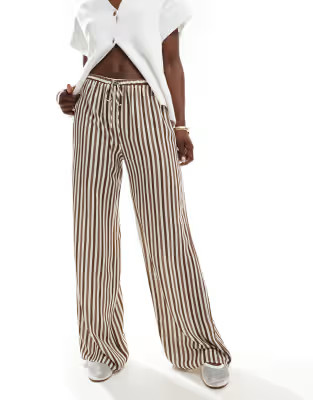 ASOS DESIGN linen blend relaxed wide leg trouser in stripe | ASOS | ASOS (Global)
