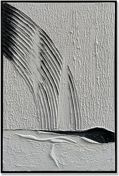 Slyart Black and White Painting, Black Framed Abstract Wall Art, Large Oil Painting on Canvas Tex... | Amazon (US)