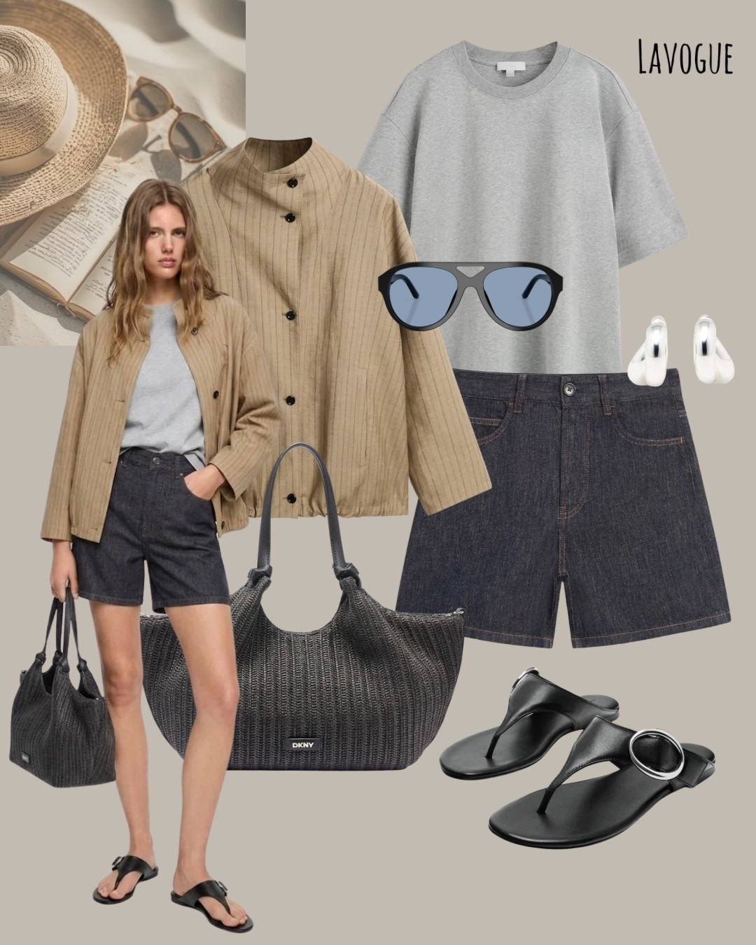 A striped linen jacket layered over a classic grey tee and dark rinse shorts, finished with black sandals and a black raffia bag. Easy, polished, and made for warm days 🖤✨
Shop Below 👇🏼 

#LTKStyleTip #CasualStyle #EverydayOutfit #NeutralStyle #SpringStyle #SummerStyle

#LTKootd #LTKSeasonal