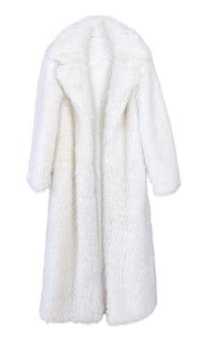 Vickstco Fluffy White Faux Fur Overcoat,Warm Outwear Parka Long Coat with Sleeves | Amazon (US)
