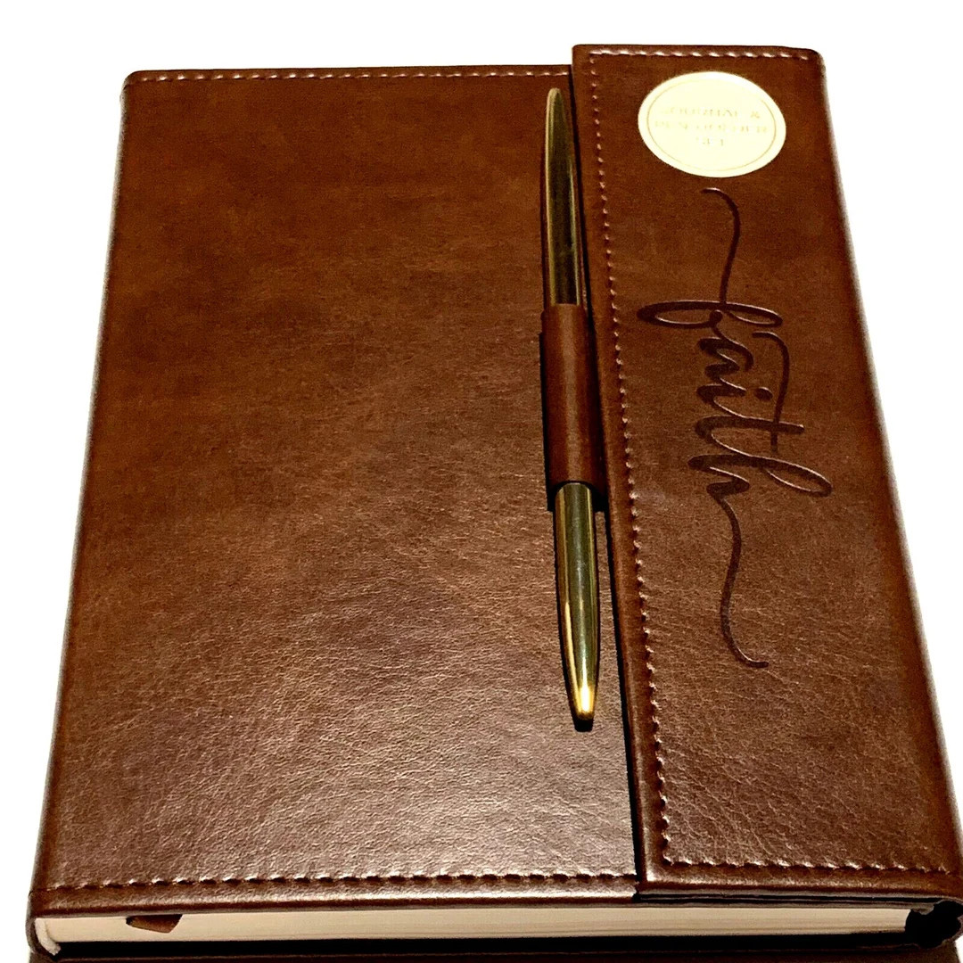 Faith Journal With Pen Holder Lined Pages Brown Faux Leather Bookmark - Etsy | Etsy (US)