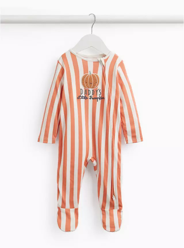 Buy Orange Stripe Halloween Daddy's Little Pumpkin Print Sleepsuit 9-12 months | Baby fancy dress... | Tu Clothing