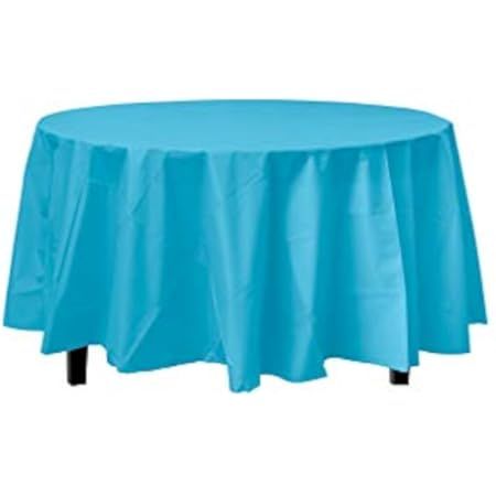 12-Pack Premium Plastic Tablecloth 84in. Round Table Cover - Turquoise | Amazon (US)