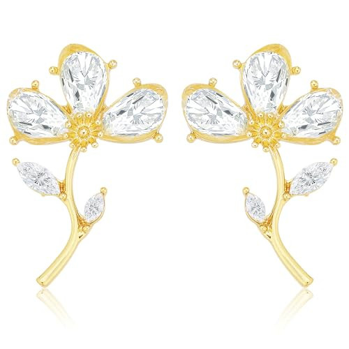TUCEWP Crystal Flower Earrings Elegant Flower Dangle Drop Earrings Trendy Sweet Gold Statement Earrings Unique Fairy Floral Earrings for Women Cute Holiday Wedding Birthday Jewelry Gift | Amazon (US)