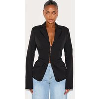 Shape Black Tailored Plunge Neck Cinched Waist Blazer, Black | PrettyLittleThing UK