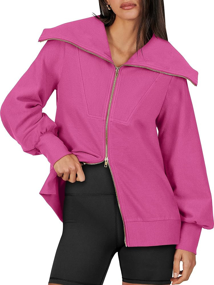 Caracilia Womens Zip Up Sweatshirt Oversized Hoodies Sweater Cute Casual Outfits Top 2023 Fall Wi... | Amazon (US)