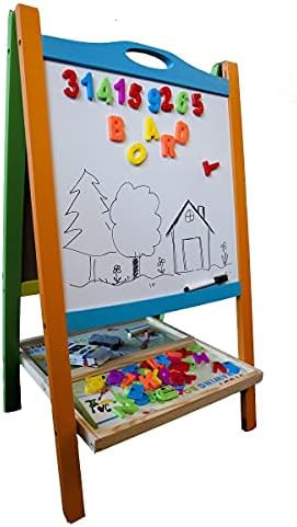 Elk & Bear Double Sided Wooden Art Easel for Kids Standing Magnetic Whiteboard Chalkboard Small T... | Amazon (US)