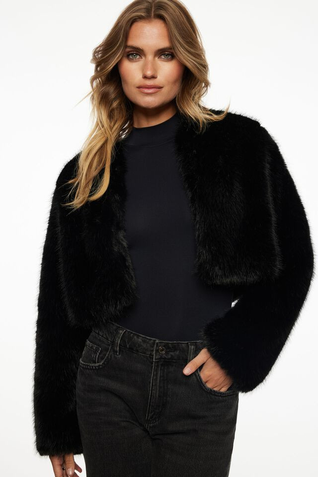 Faux Fur Cropped Jacket | Dynamite Clothing