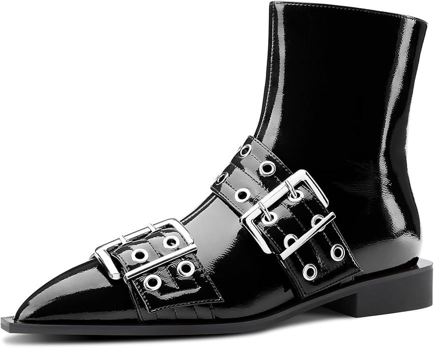 Castamere Low Heel Close Pointed Toe Buckle Ankle Boots for Women Side Zipper Design Fashion Dres... | Amazon (US)