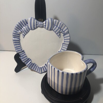 Haldon Group Vintage 1990 Heart  Blue Stripe Ceramic  Cup & Saucer RARE | eBay US