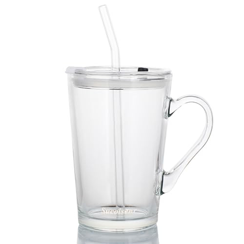 Tumbler Water Glass, Iced Coffee Cups with Straw and Lid Sealed Carry on Straw glass water cup with handle and lid 15.9oz for water, iced coffee, milk, tea, juice(Transparent color) | Amazon (US)