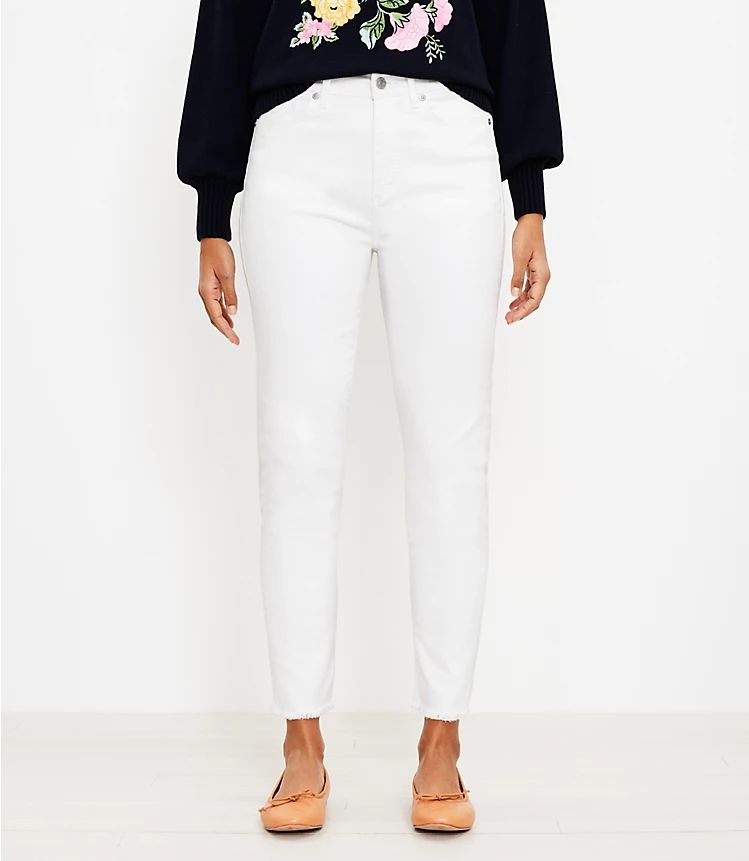 Frayed Skinny Jeans in White | LOFT | LOFT