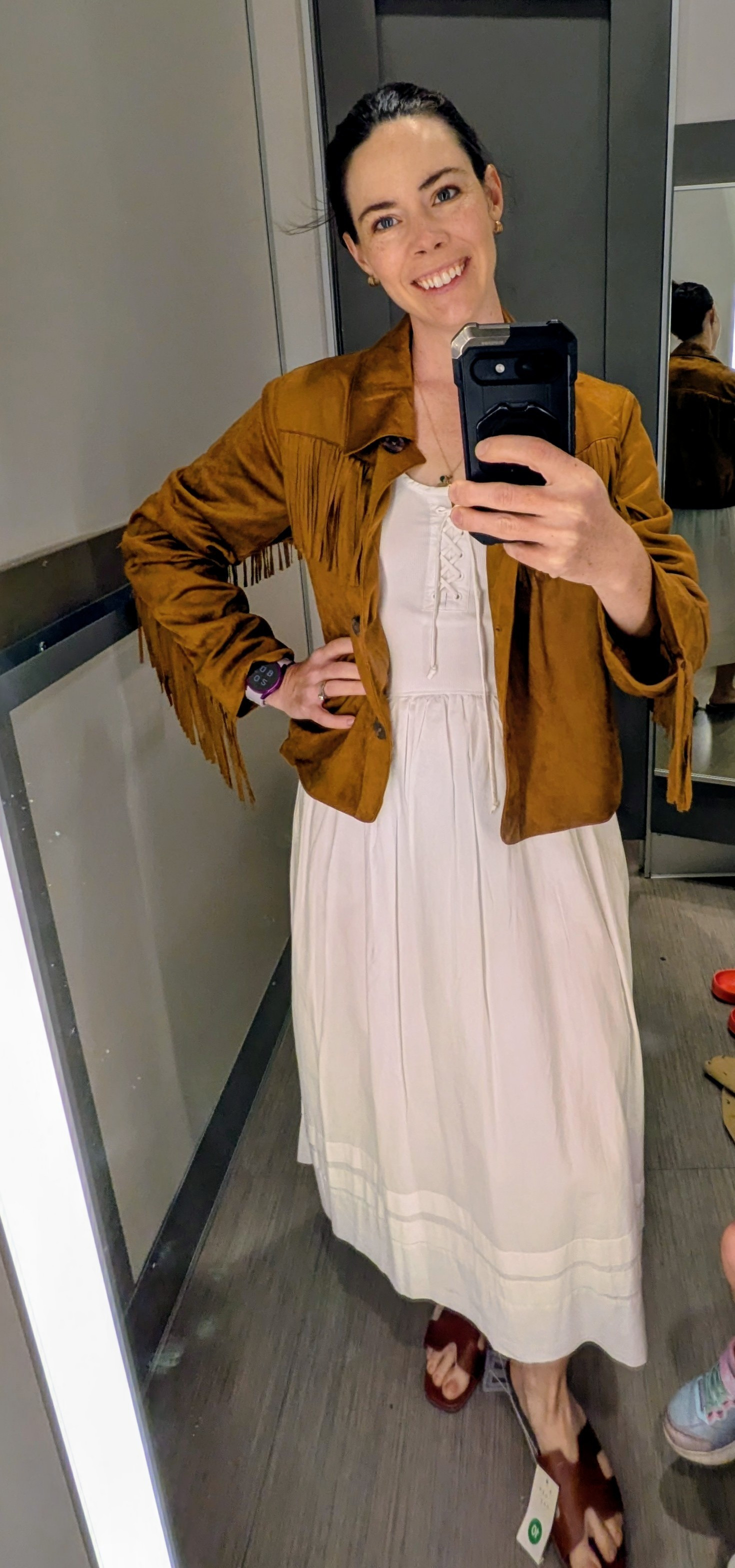 Western-inspired + everyday wearable 🤎This Target look is giving effortless but put-together—fringe jacket, flowy white maxi, and the comfiest brown slides.Everything is linked for you on my LTK ✨#LTKStyle #LTKFinds #TargetStyle #TargetFashion #WesternStyle #MomStyle #NeutralOutfits #AffordableFashion

#LTKmomlife #LTKootd #LTKSeasonal