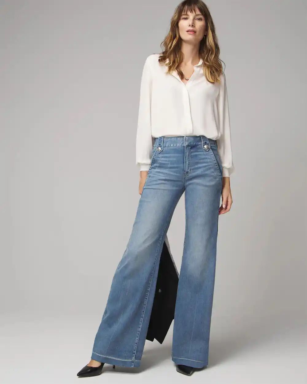 High Rise Every Day Soft Novelty Button Wide Leg Pant | White House Black Market