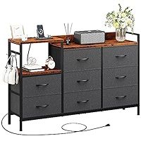YITAHOME Dresser with Charge Station, 8 Drawers Dresser for Bedroom, Wide Black Dresser Fabric Dr... | Amazon (US)