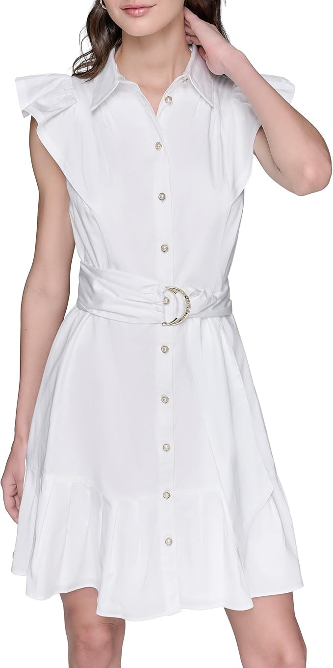 KARL LAGERFELD Women's Flutter Sleeve Collared Shirtdress | Amazon (US)