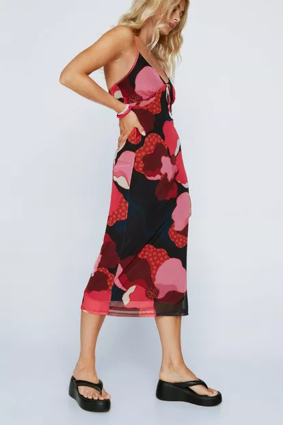 Floral Print Mesh Cami Midi Dress | Nasty Gal (US)