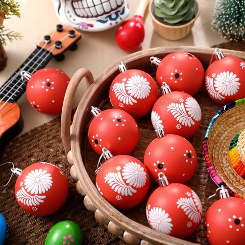 MiniInflat 18 Pcs Mexican Christmas Ornaments 2.36 Inch Plastic Cielito Lindo Floral Party Decor Christmas Tree Ornaments Platos De Barro Mexicanos Terracotta Talavera Tree Balls for Mexico Xmas | Amazon (US)