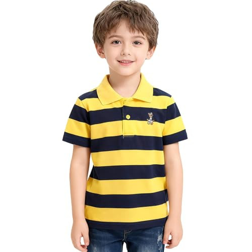 Boys Polo Shirt Cotton Lapel Short Sleeve Tops Kids Stripe T-Shirt School Uniform Yellow 3-4 Years | Amazon (US)