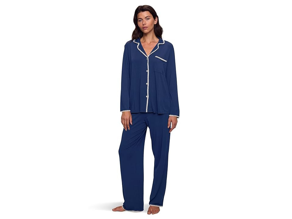 Eberjey Frida Long Pj Set Women's Pajama Sets Navy/Ivory : LG, Down/Modal/Spandex | Zappos
