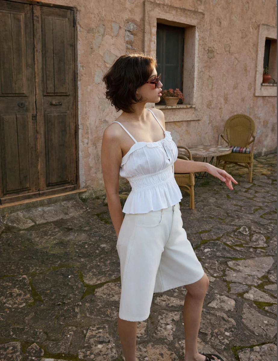 White Linen-blend Ruched Cami Top | Nobody's Child