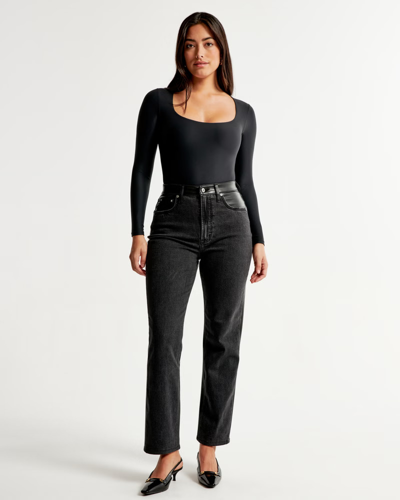 Mixed Fabric Curve Love Ultra High Rise Ankle Straight Jean | Abercrombie & Fitch (US)