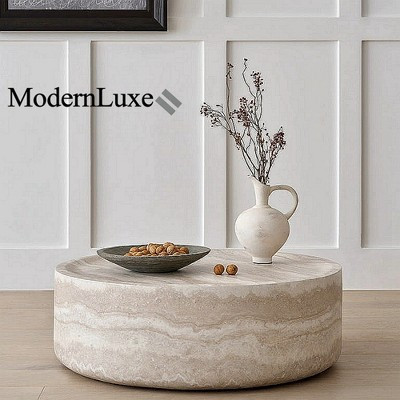 35.43"W Round Coffee Table Faux MARS Pattern Cocktail Table Center Table Accent Table Sofa Side Table End Table - ModernLuxe | Target
