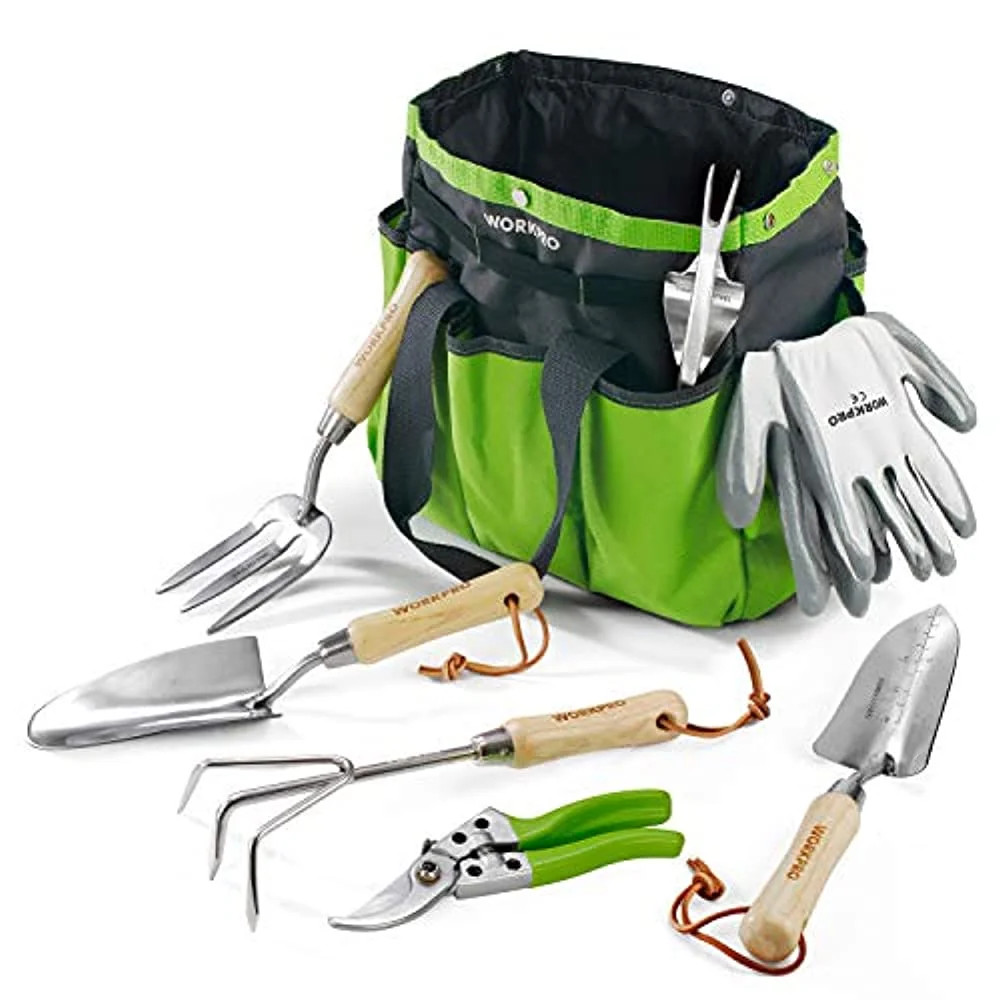 WORKPRO Garden Tools Set, 7 Piece Stainless Steel Heavy Duty Gardening Tools with Wooden Handle | Walmart (US)