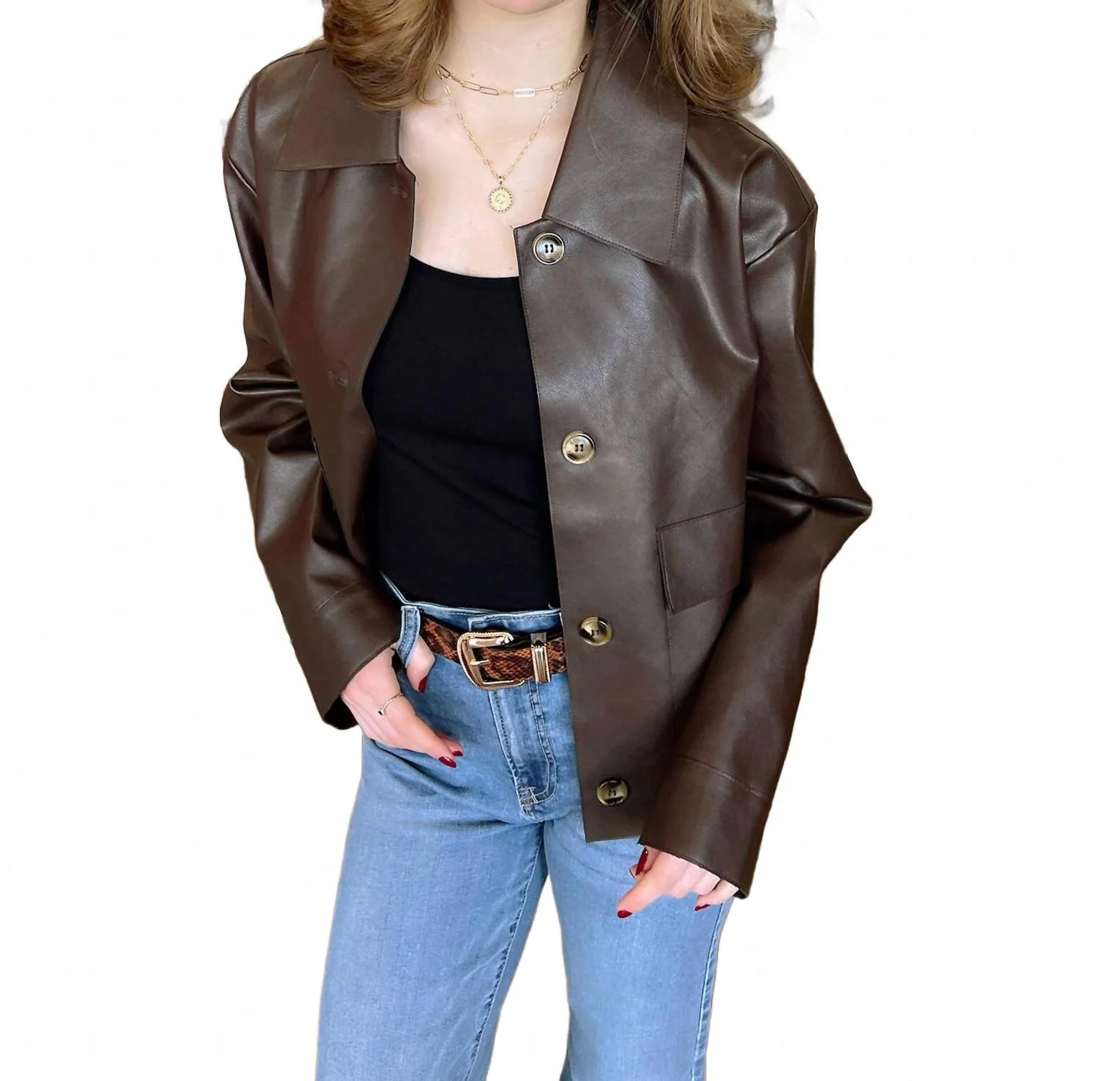 Modern Edge Faux Leather Jacket In Brown | Shop Simon