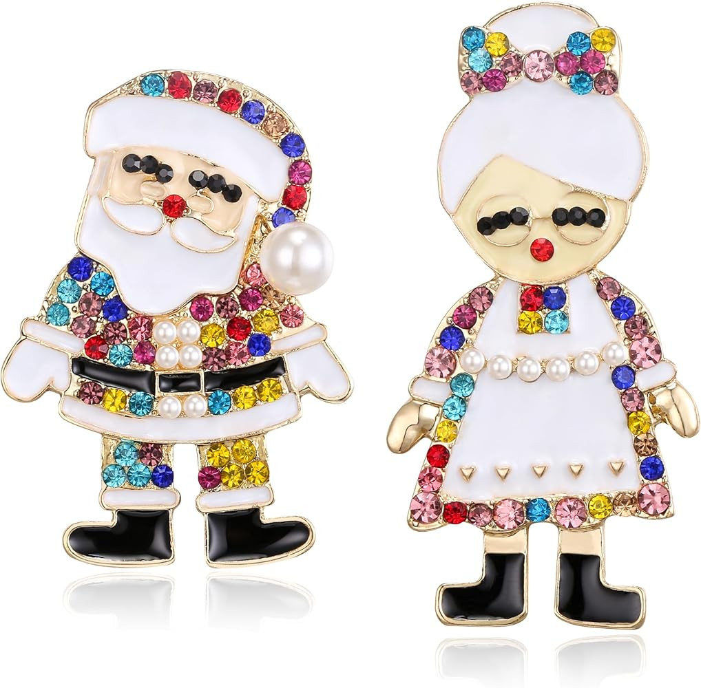 BriLove Christmas Earrings Xmas Santa & Mrs Claus Simulated Pearl Crystal Enamel Dangle Jewelry f... | Amazon (US)