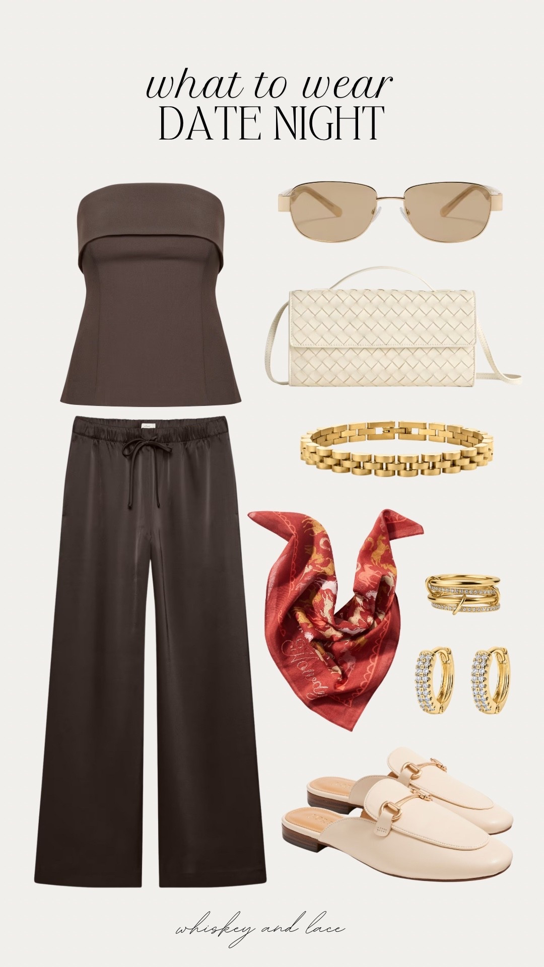 These pants are quickly becoming a staple in my wardrobe and I’m loving the satin look for date night. Pair with this top for a monochromatic look and accessorize with these darling gold earrings, bracelet and ring. Finish the look off with a cream bag, some comfy loafers, and a fun bandana accessory for a pop of color 💋

#LTKSeasonal
