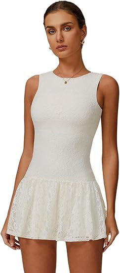 ABOCIW Womens Lace Tennis Dress Built in Shorts High Neck Sleeveless Golf Athletic Summer Mini Dr... | Amazon (US)