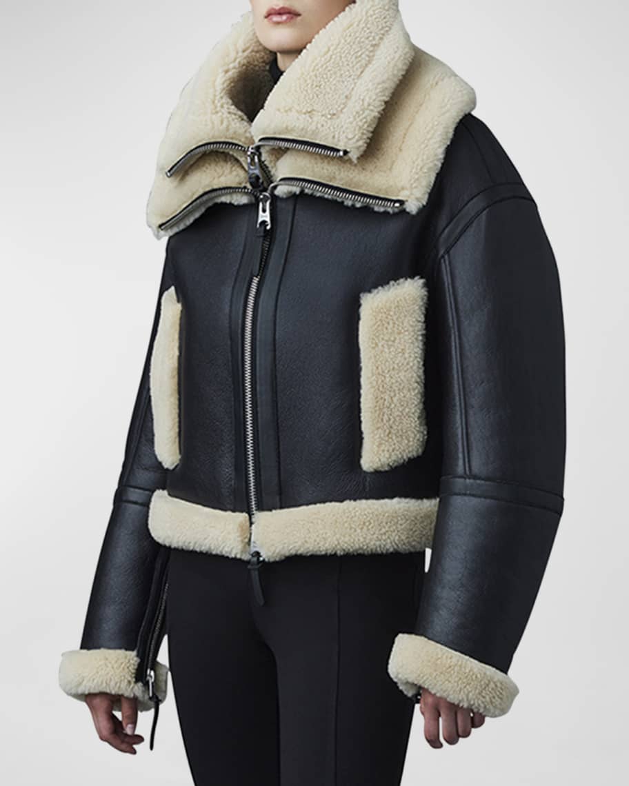 Mackage Penelopa Double Collar Leather Jacket with Shearling Lining | Neiman Marcus