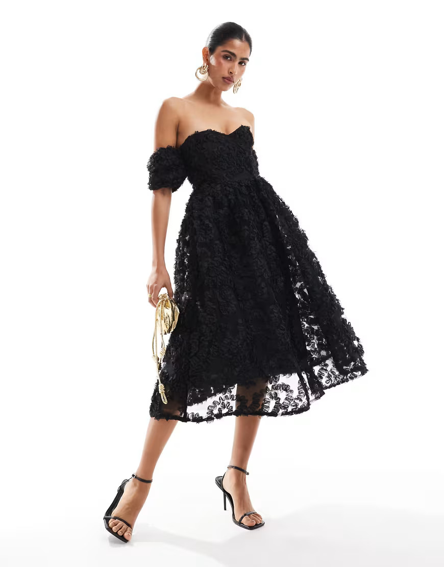 True Decadence Bardot bust cup midi dress in black | ASOS (Global)