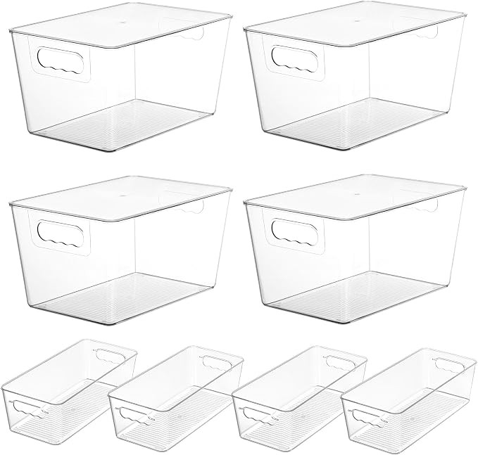 Vtopmart 8 Pack Clear Storage Bins with Lid Set for Pantry Organizer | 4 Large and 4 Small Plasti... | Amazon (US)