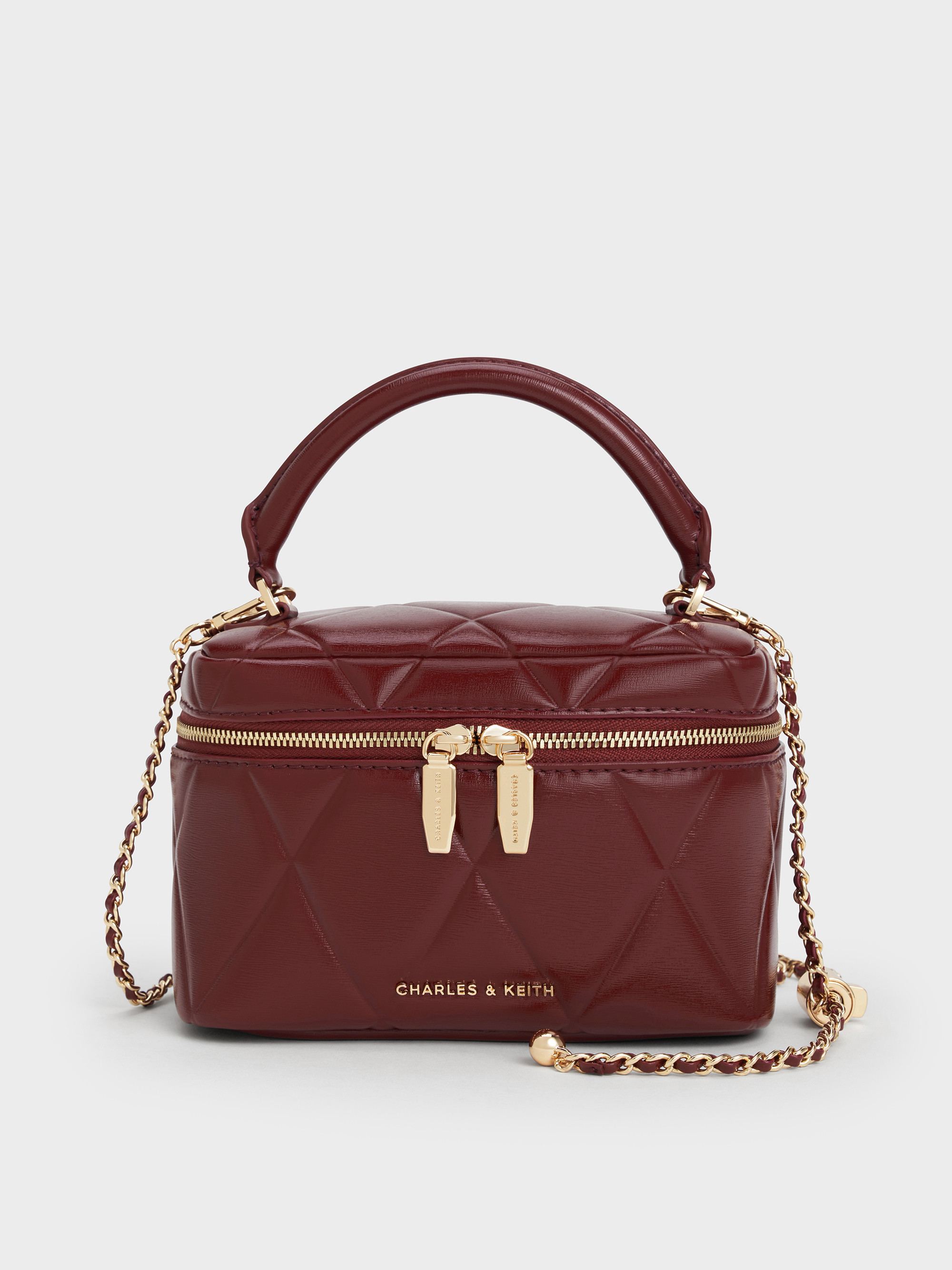 Arwen Quilted Top Handle Vanity Bag - Burgundy | Charles & Keith UK