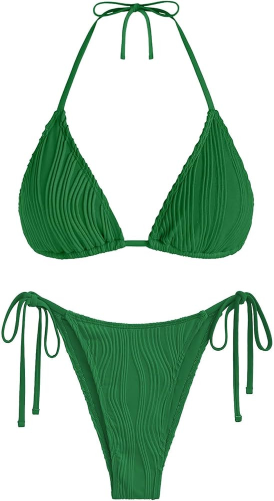 ZAFUL Triangle Bikini for Women 2 Piece Halter Bikini Sets Sexy High Cut Bathing Suit Side Tie Wa... | Amazon (US)