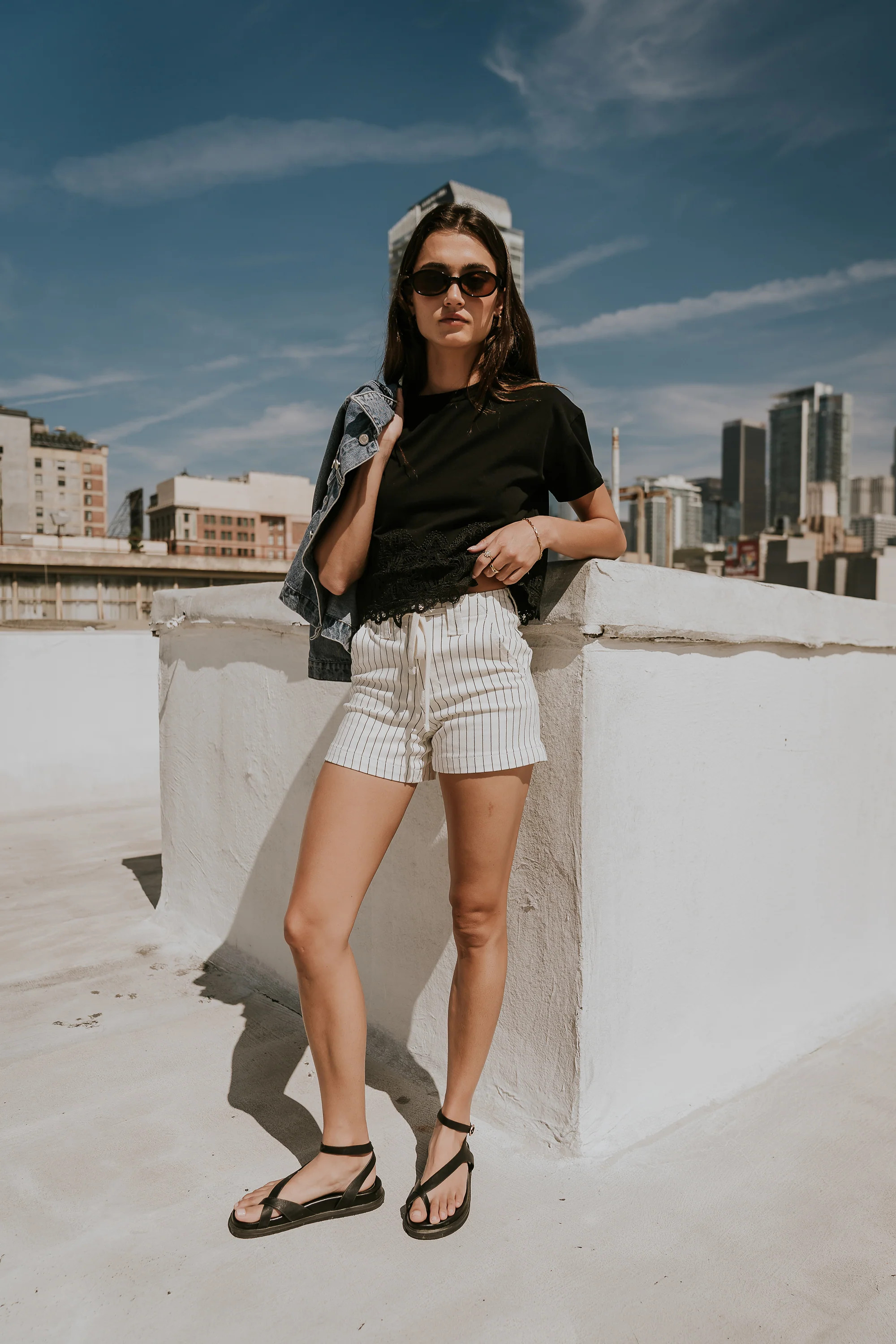 Beckie Striped Denim Shorts in Ivory | Böhme US