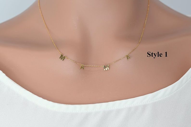 14k Solid Gold MAMA Necklace / Real Gold Dainty Mama Necklace - Etsy | Etsy (US)
