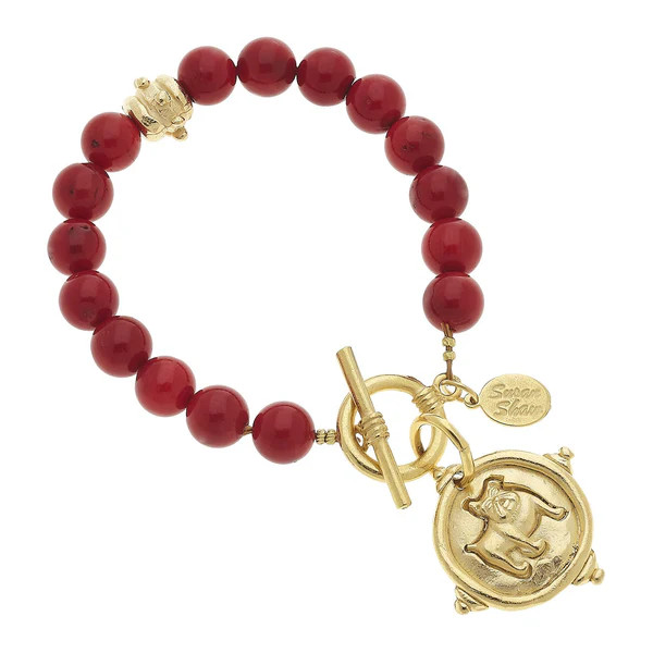Bulldog + Red Coral Bracelet | Susan Shaw