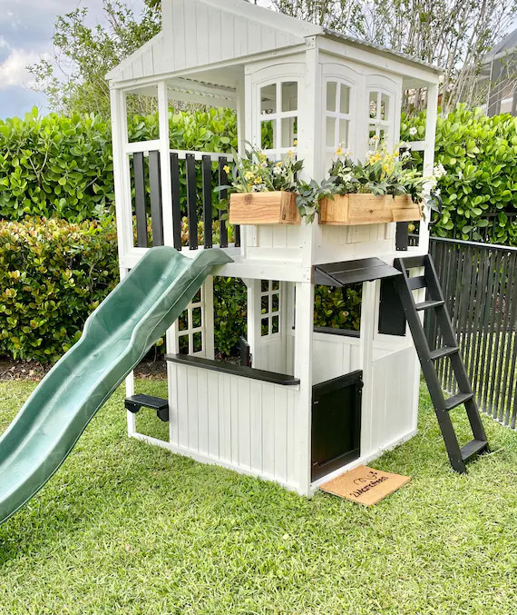 Farmhouse Style Outdoor Playhouse - Two Story with Open Slide | Etsy (US)