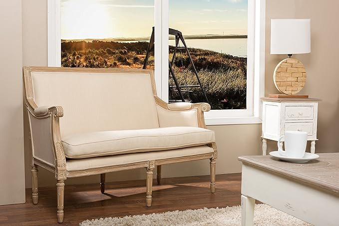 Baxton Studio Chavanon Wood and Linen Traditional French Loveseat, Light Beige | Amazon (US)